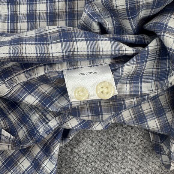 Peter Millar Long Sleeve Shirt Mens Size L Blue White Check Plaid Button Down - Picture 6 of 9